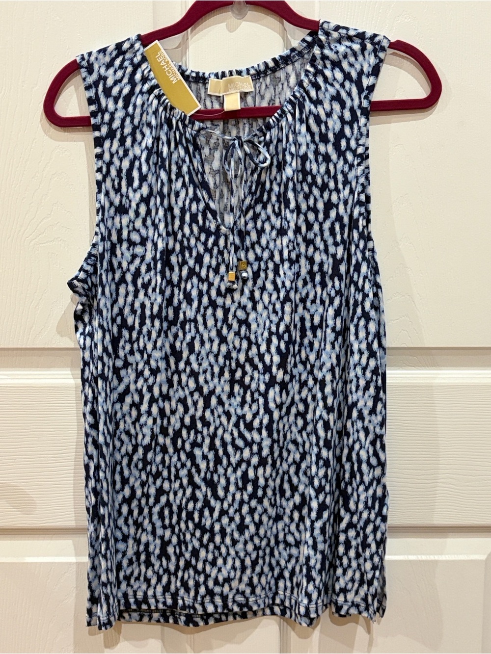 NWT New Michael Kors Blue/White Printed  Sleeveless Top Large L